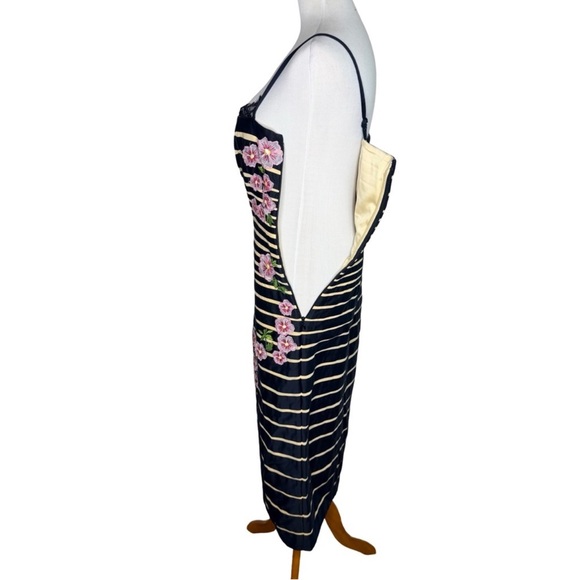 Maeve Anthropologie Sleeveless Slim Midi Dress Size 6 NWT Black Stripe Floral - Picture 5 of 9